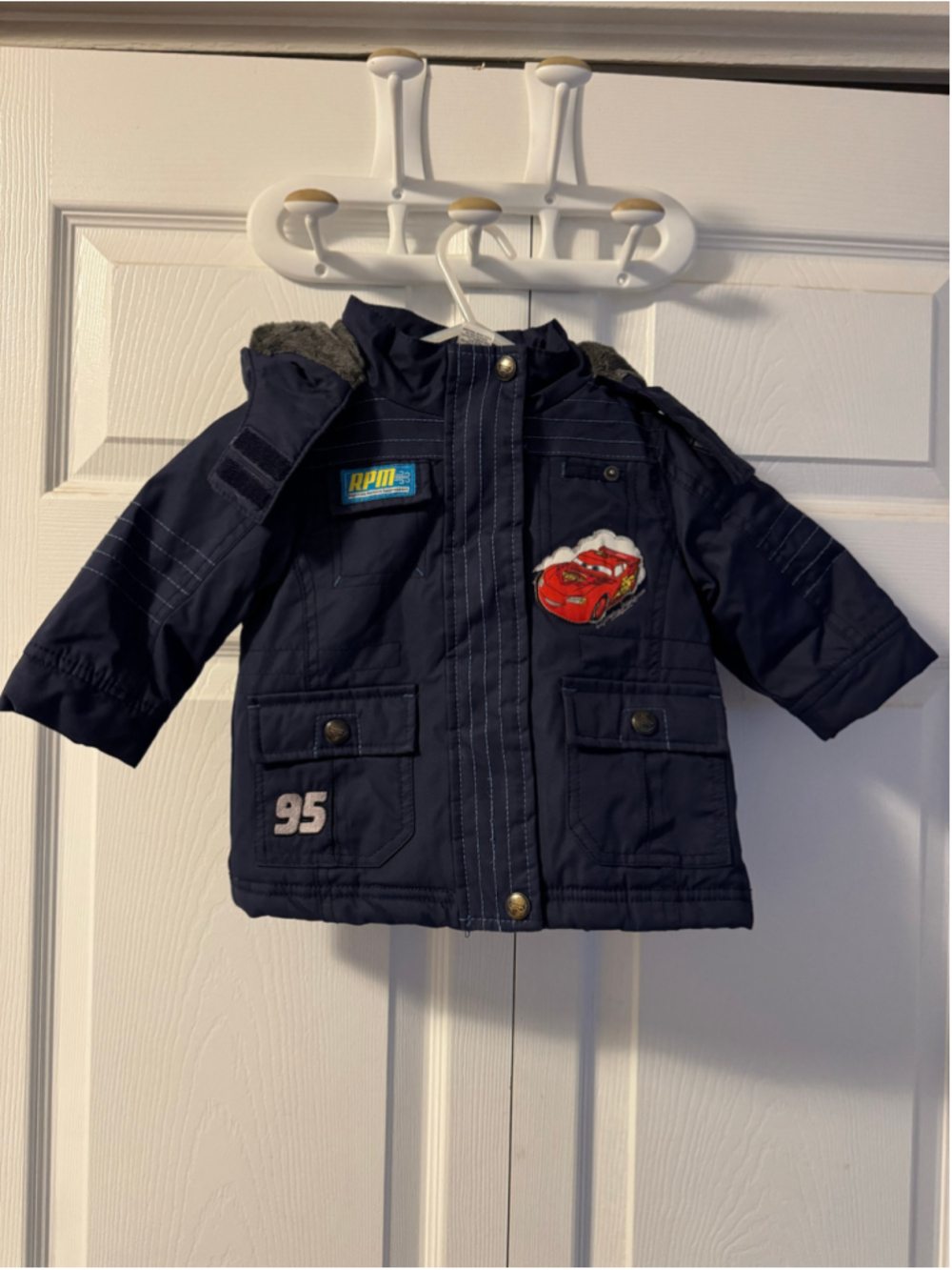 Disney Pixar Cars Lightning McQueen Baby Winter Jacket 6-12M Navy Hooded Coat